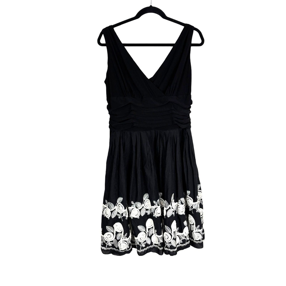 Whimsigoth Black Tulle Floral Trim Dress Women's 14 Dark Romantic - Picture 2 of 10